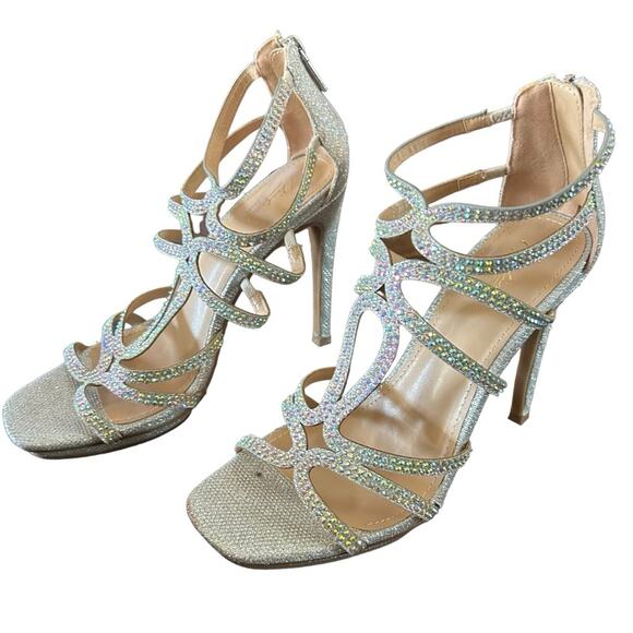 Thalia Sodi Remini Embellished Evening Sandals Silver Caged Stilettos NEW Size 9 - Picture 6 of 10